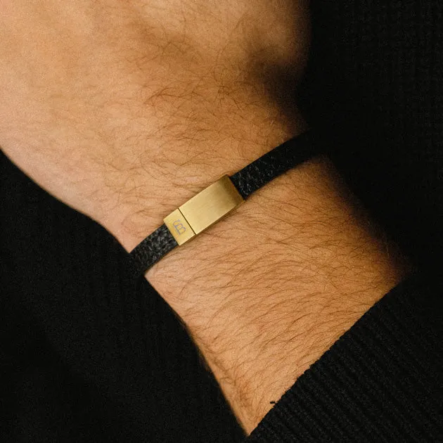 Grady Leather Bracelet 18K Gold/Black