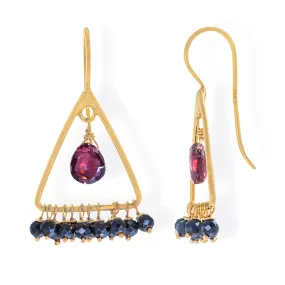 Handmade Gold Plated Silver Drop Earrings With Garnet & Spinels