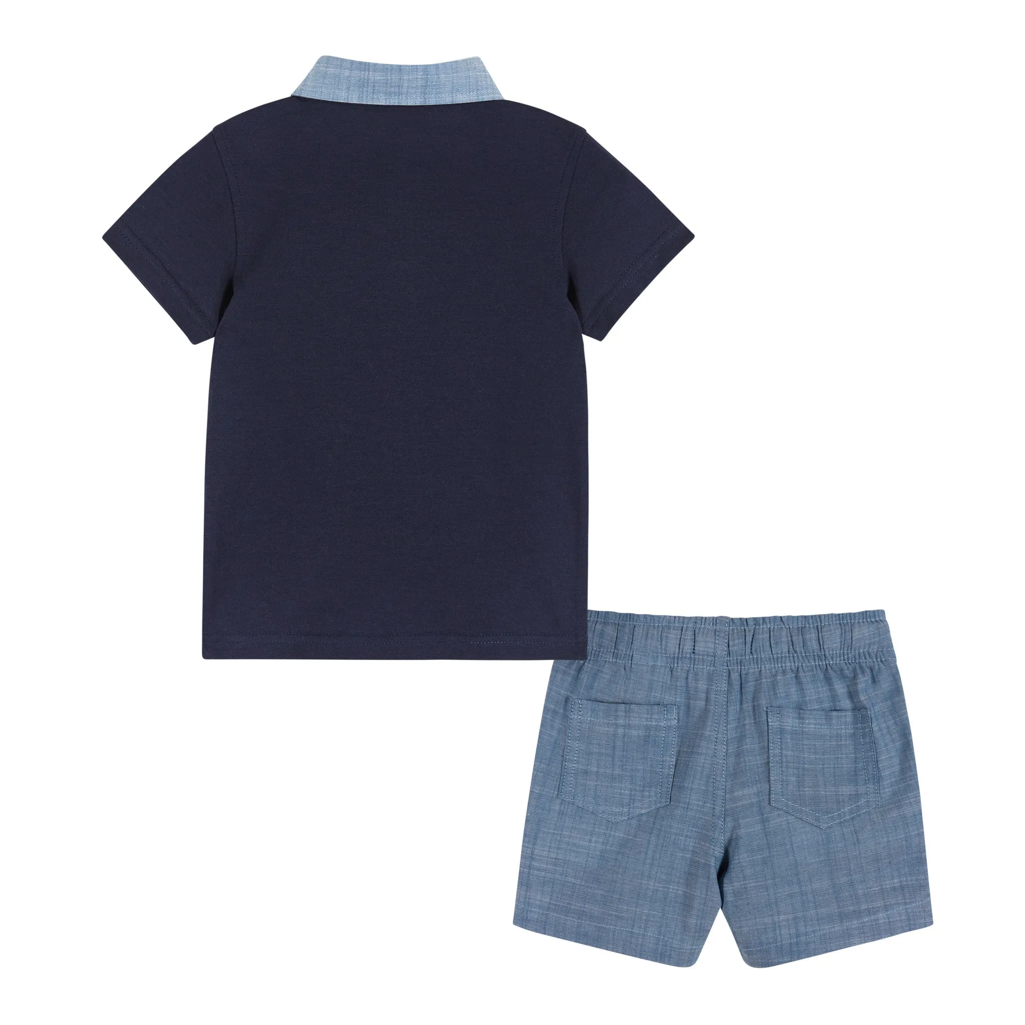 Infant Polo & Short Set | Navy Chambray