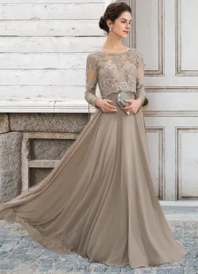 Jean A-Line Scoop Neck Floor-Length Chiffon Lace Mother of the Bride Dress With Sequins STK126P0014612