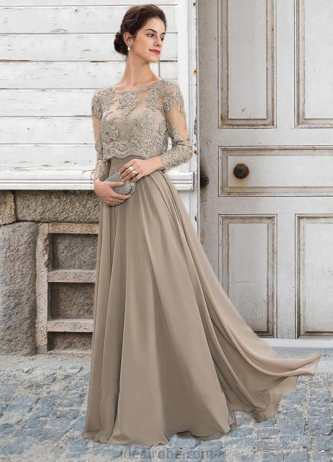 Jean A-Line Scoop Neck Floor-Length Chiffon Lace Mother of the Bride Dress With Sequins STK126P0014612