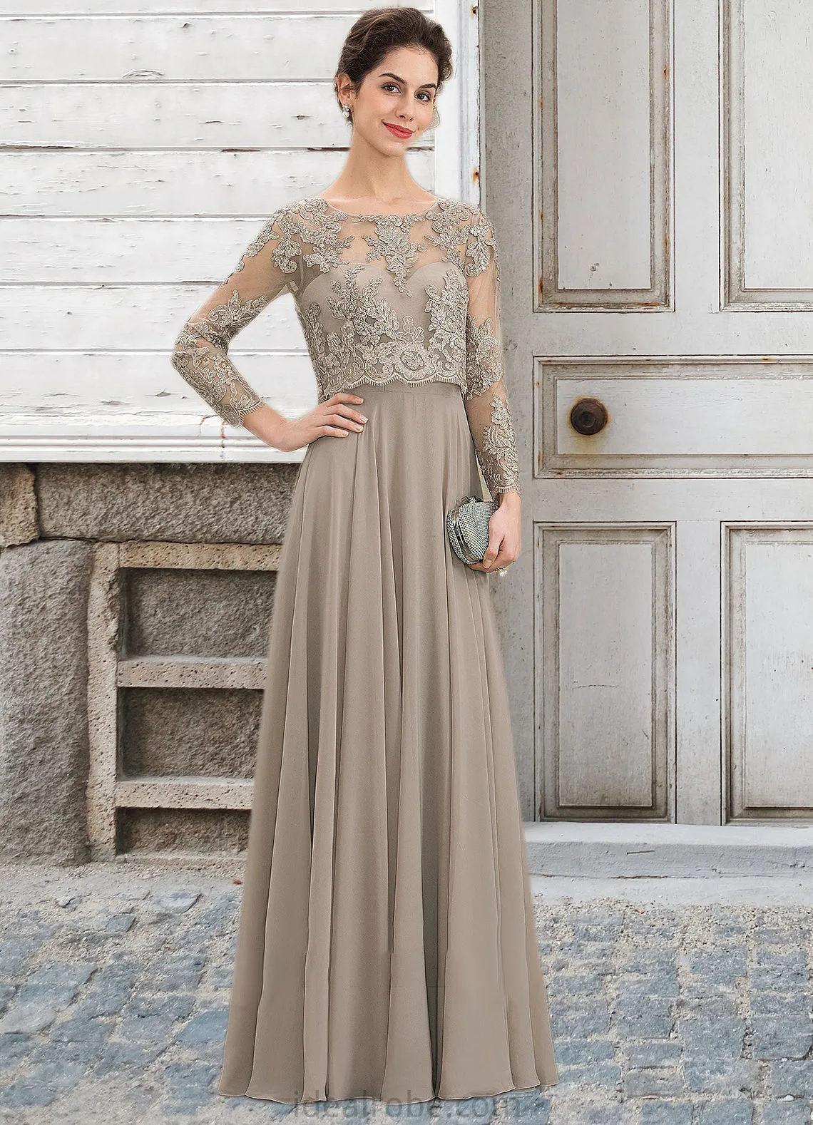 Jean A-Line Scoop Neck Floor-Length Chiffon Lace Mother of the Bride Dress With Sequins STK126P0014612