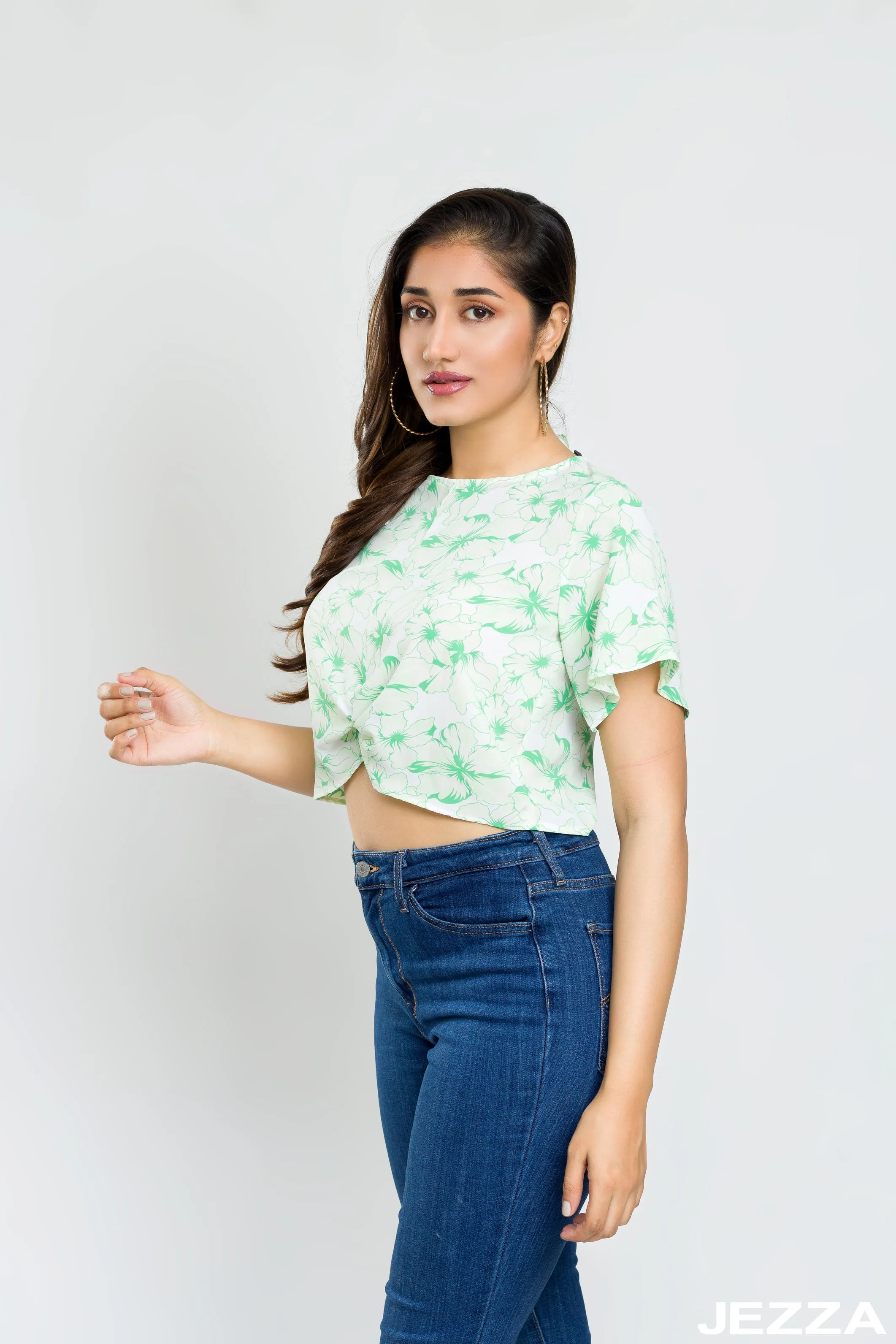 JEZZA Green Colour Women's Casual Crop Top 42542