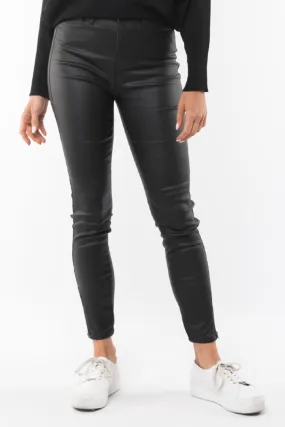 Jolie Ankle Grazer Coated Black Pant