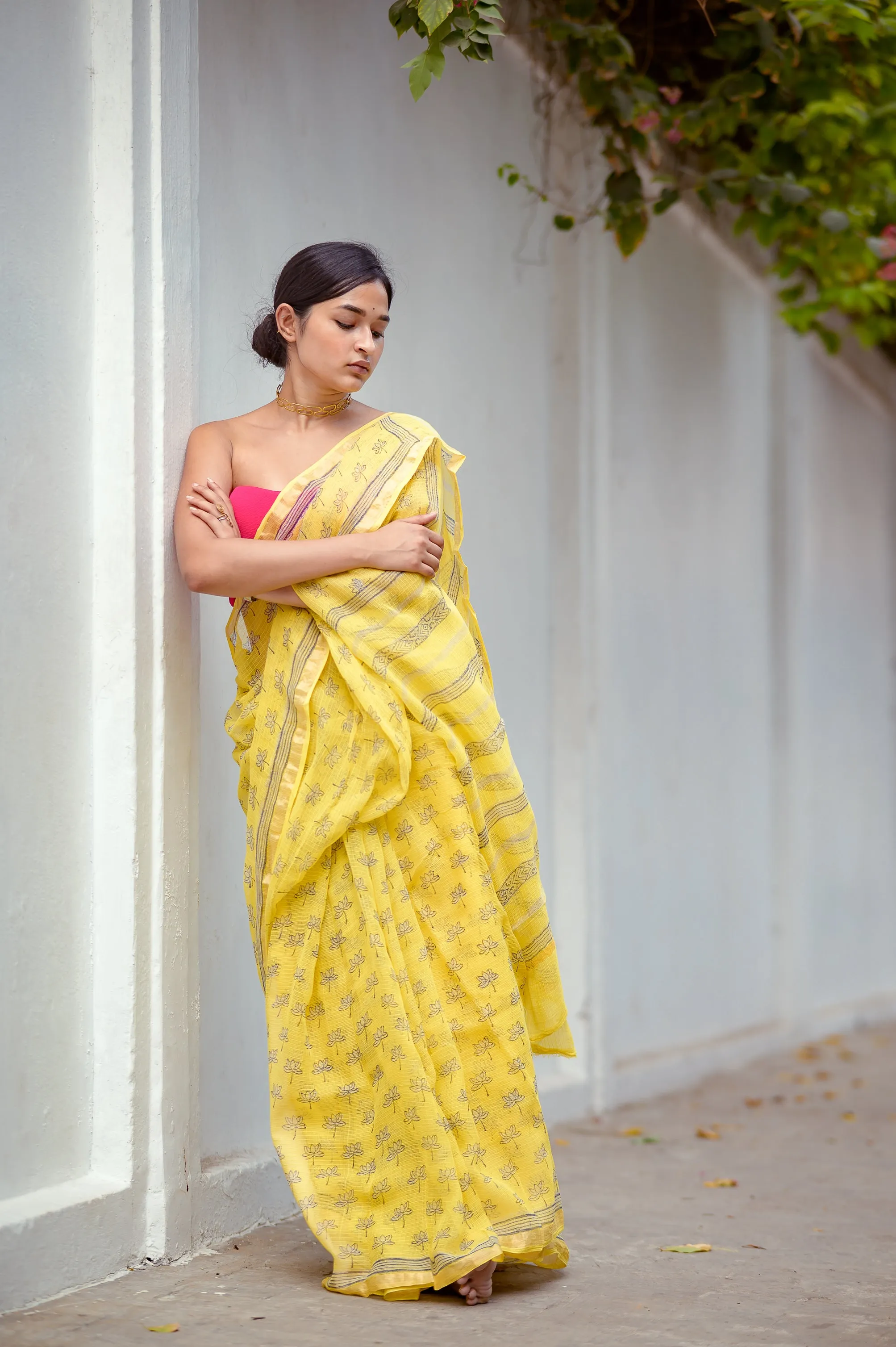 KaisorI Malhar Geru  Kota blockprinted cotton silk saree