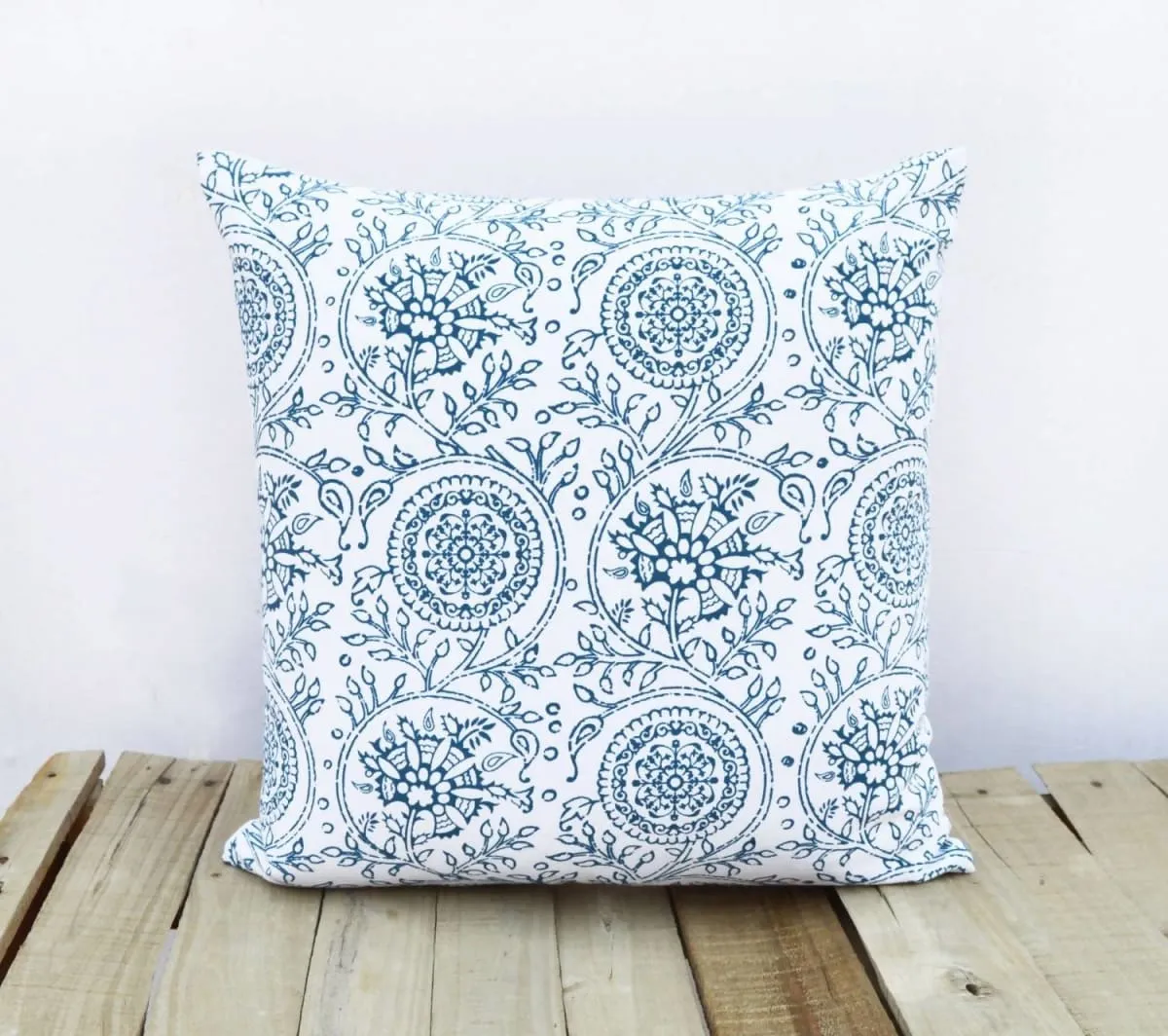 Kalamkari print, indigo pillow cover, blue cotton cushion cover, size available.