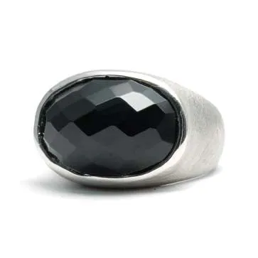 Ladies Checkerboard Cut Onyx Ring