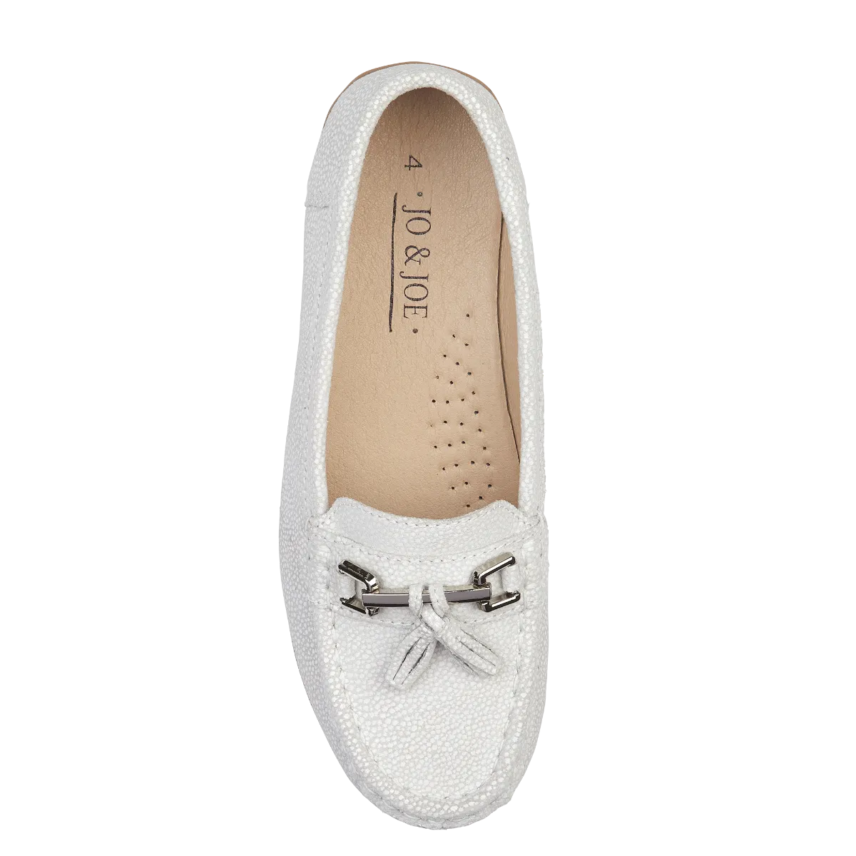 Ladies Leather Slip on White Shoes Tahiti Flat Jo & Joe