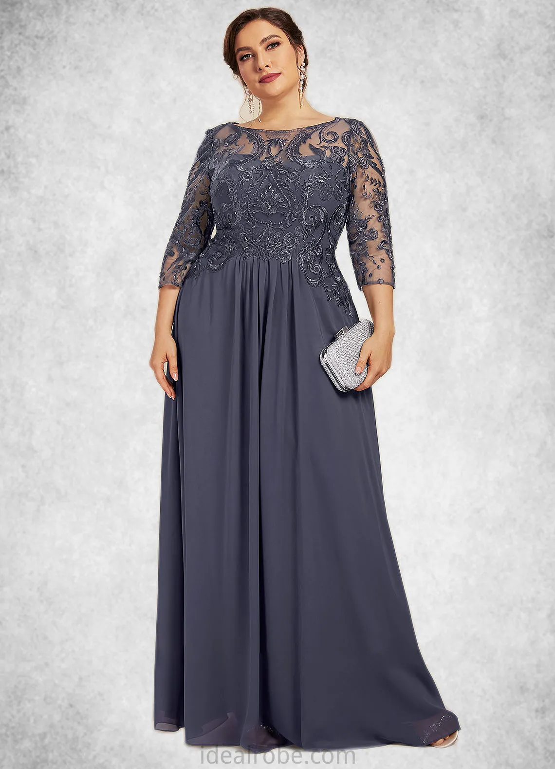 Lori A-Line Scoop Neck Floor-Length Chiffon Lace Mother of the Bride Dress With Beading Sequins STK126P0014578