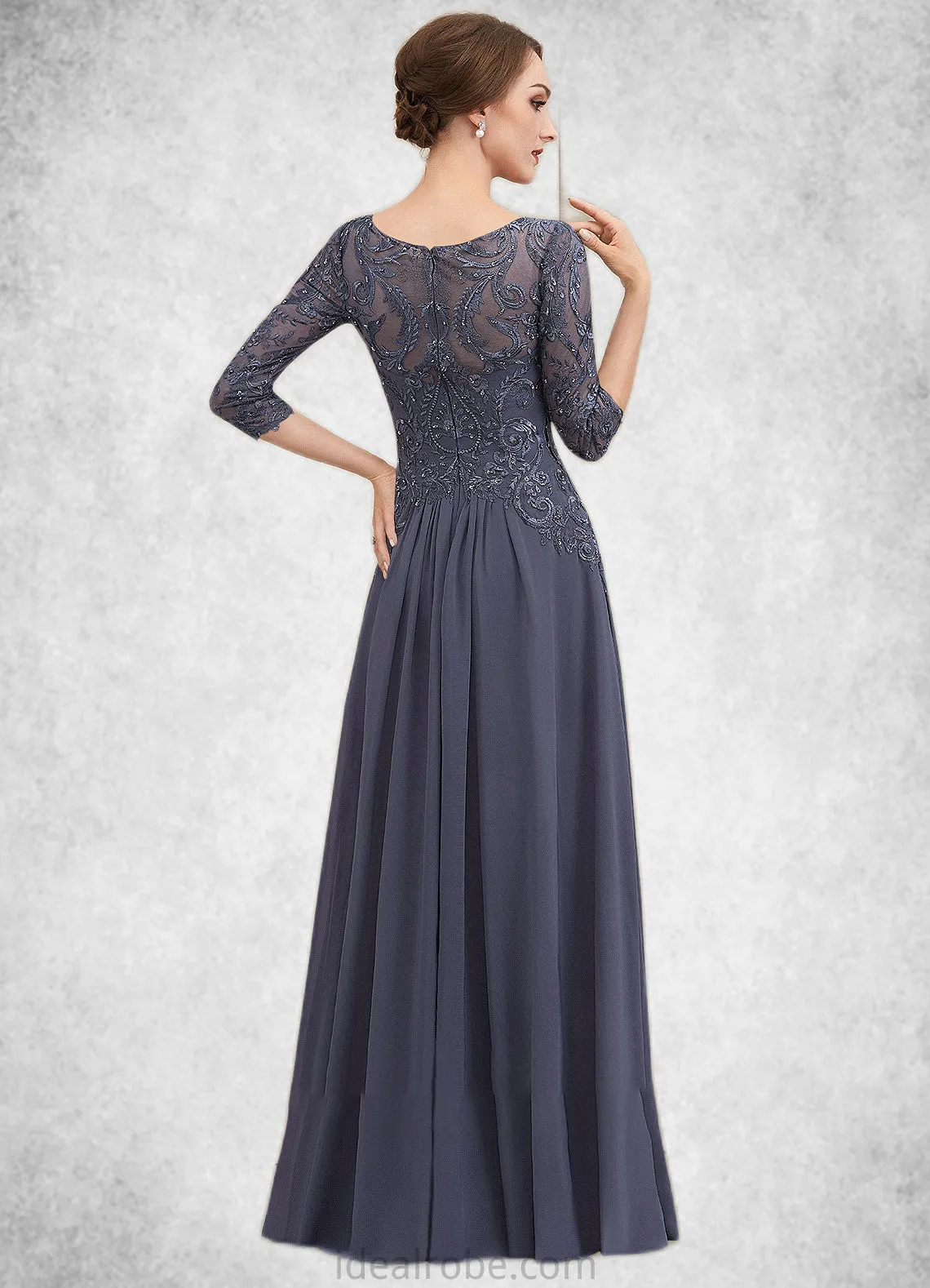 Lori A-Line Scoop Neck Floor-Length Chiffon Lace Mother of the Bride Dress With Beading Sequins STK126P0014578