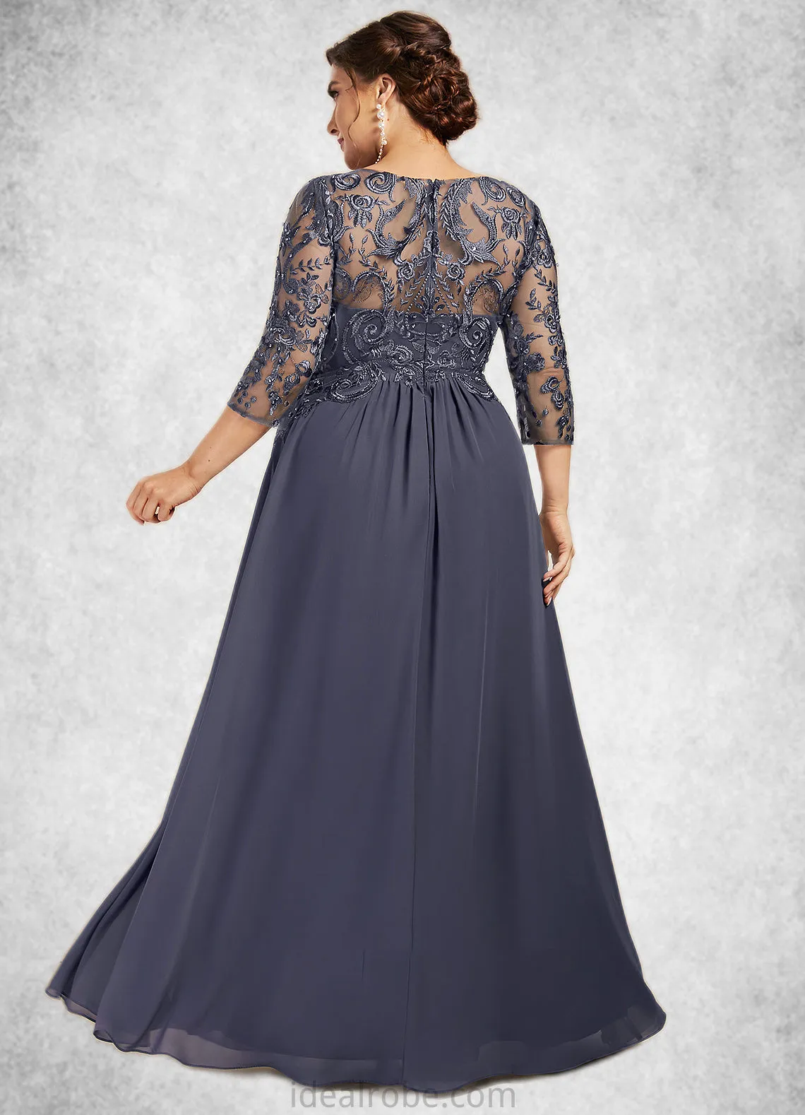 Lori A-Line Scoop Neck Floor-Length Chiffon Lace Mother of the Bride Dress With Beading Sequins STK126P0014578