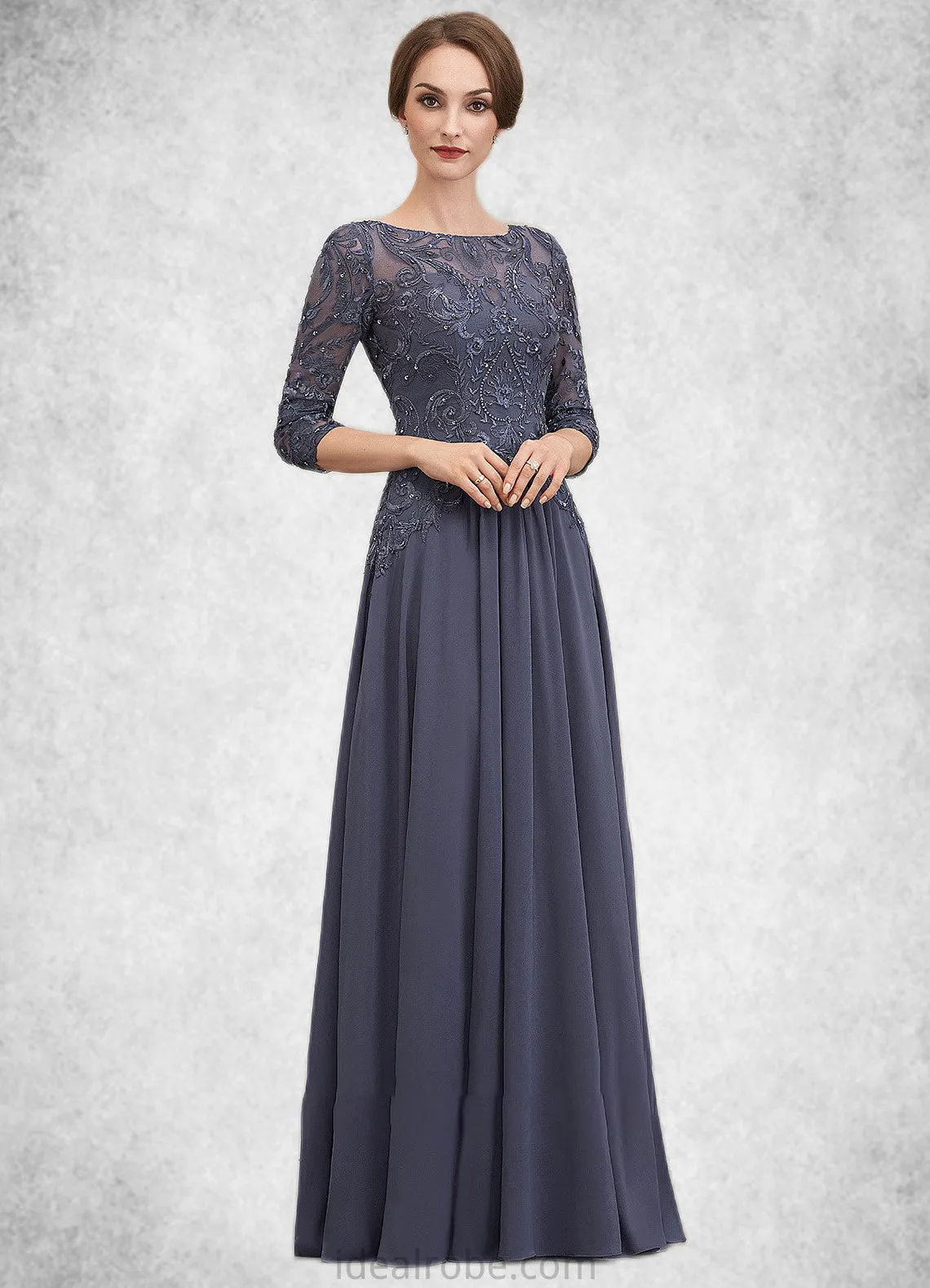 Lori A-Line Scoop Neck Floor-Length Chiffon Lace Mother of the Bride Dress With Beading Sequins STK126P0014578