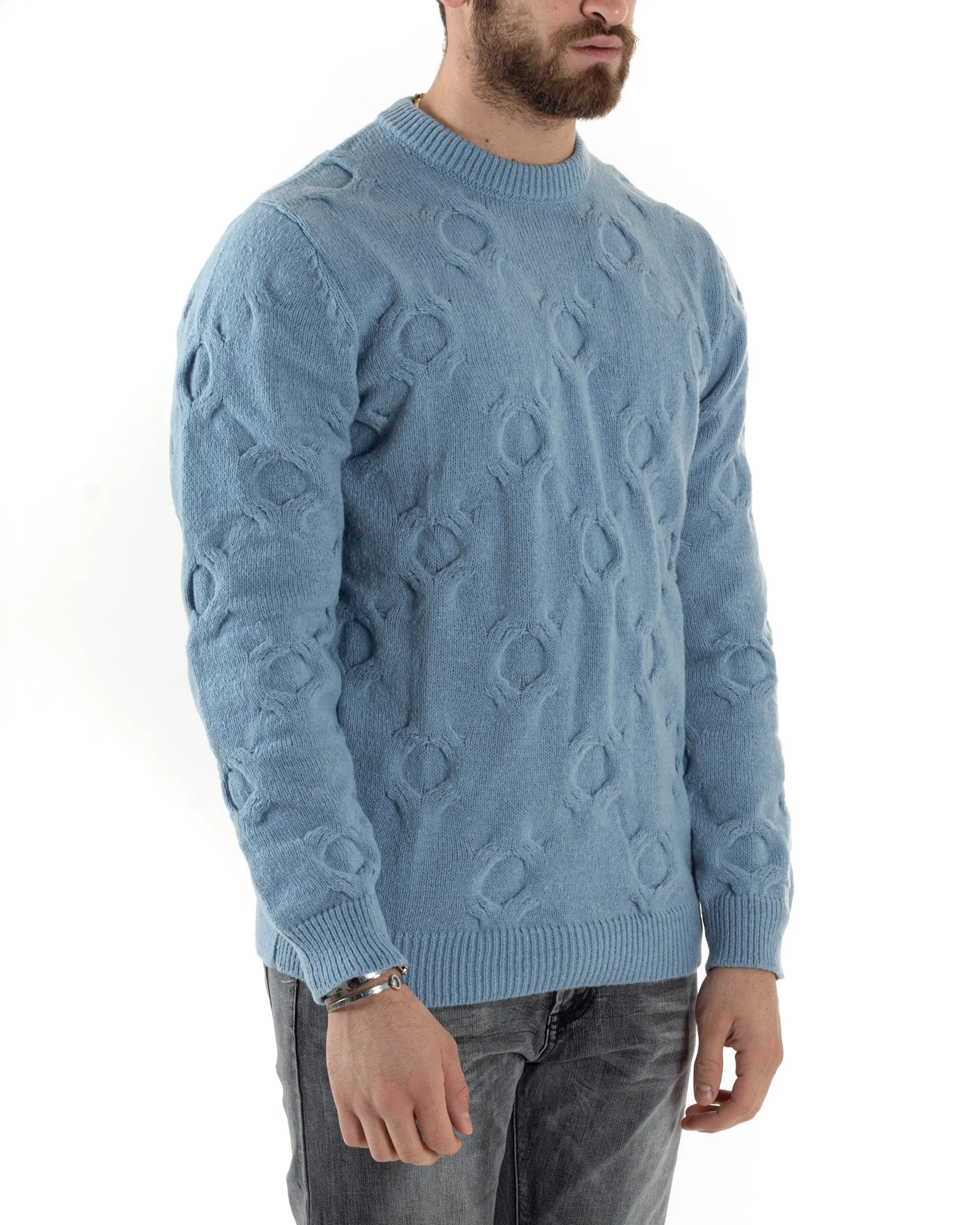 Maglione Uomo Girocollo Maglia Maglioncino Intrecciato Cerchi Polvere GIOSAL-M2798A