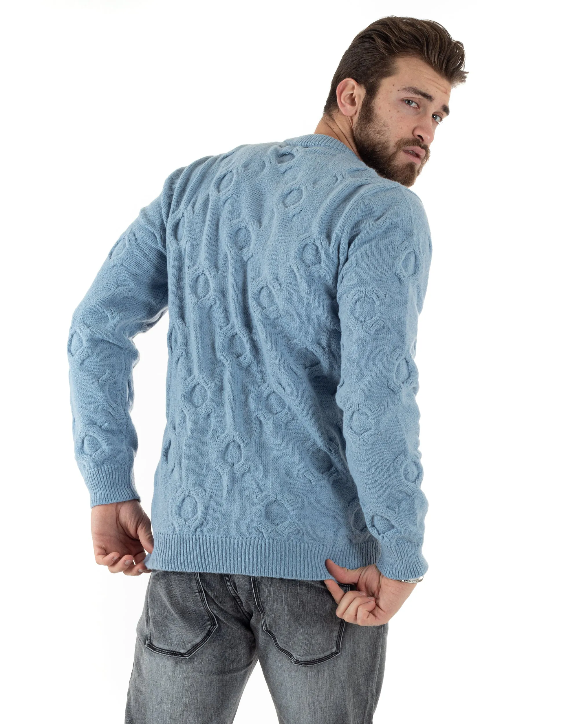 Maglione Uomo Girocollo Maglia Maglioncino Intrecciato Cerchi Polvere GIOSAL-M2798A