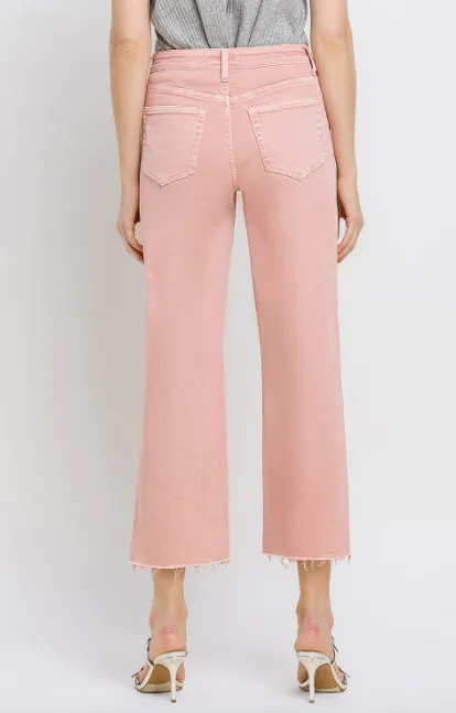 Olivia High Rise Crop Wide Leg Jeans - Silver Pink