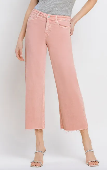 Olivia High Rise Crop Wide Leg Jeans - Silver Pink