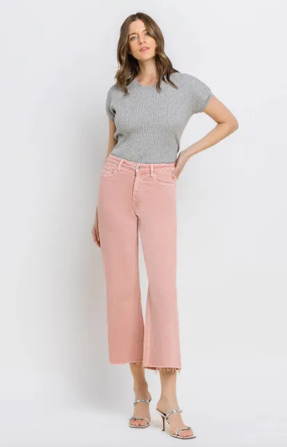 Olivia High Rise Crop Wide Leg Jeans - Silver Pink