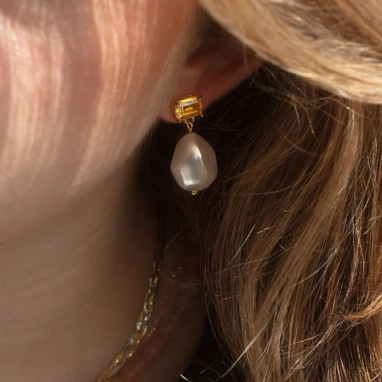 Pearl Citrine Drop Earrings