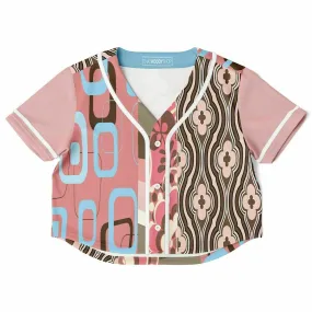 Pink Geo Patchwork Cropped Button Front Jersey