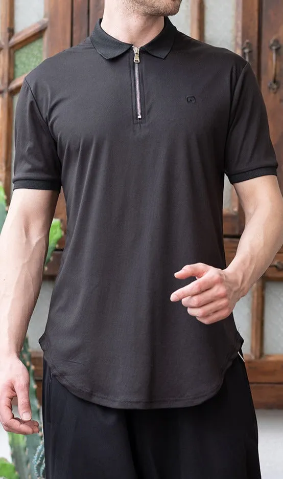 QL Relaxed Polo Zip Up in Black