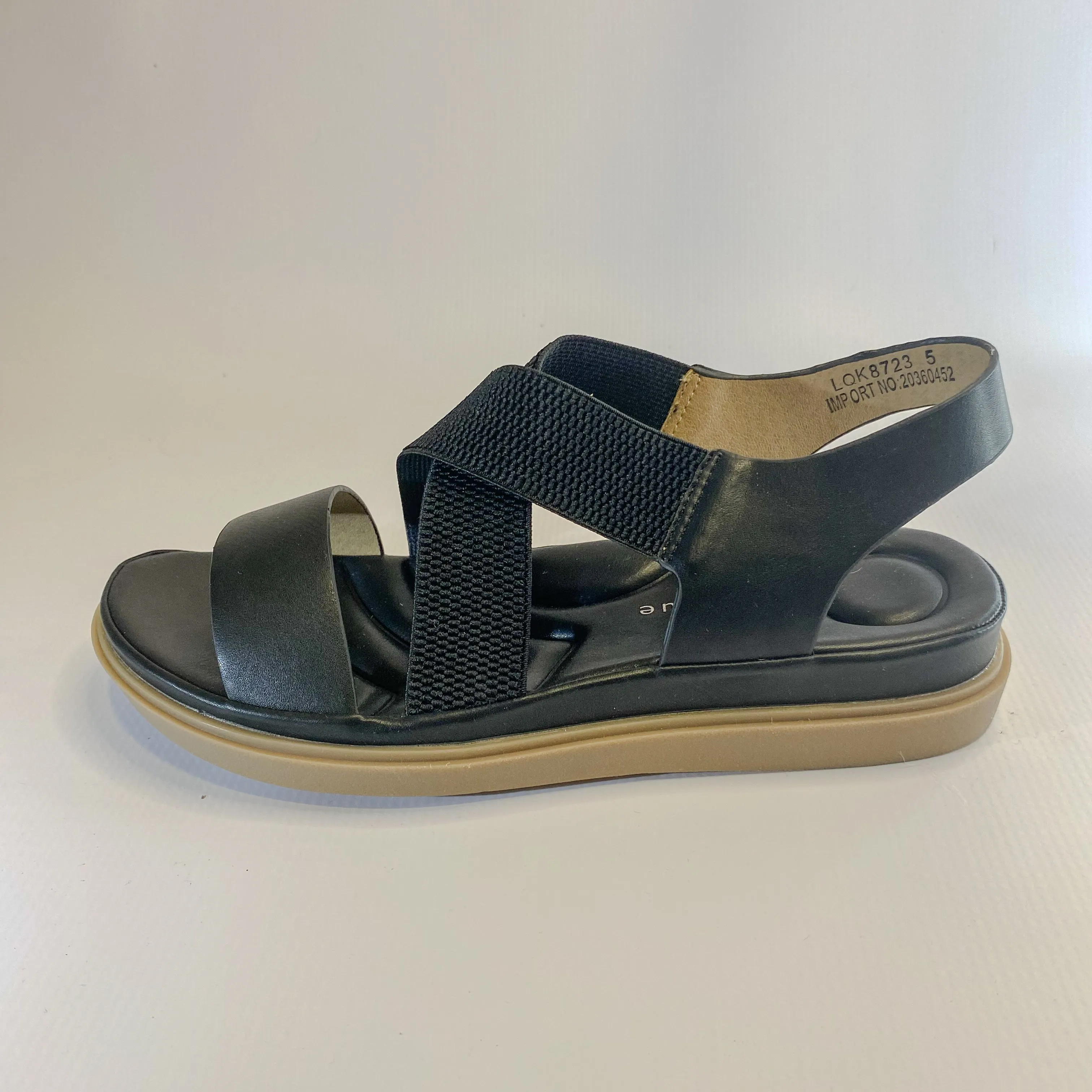 Queue black elasticated flatform sandal