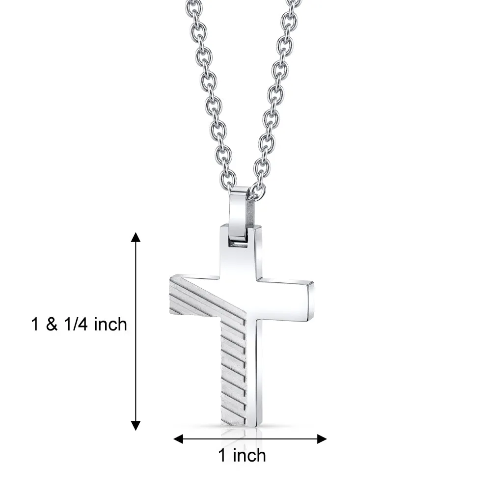 Razor Cut Design Stainless Steel Cross Pendant With Steel Ball Chain