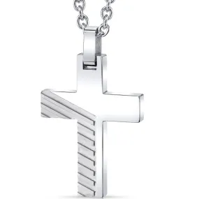 Razor Cut Design Stainless Steel Cross Pendant With Steel Ball Chain