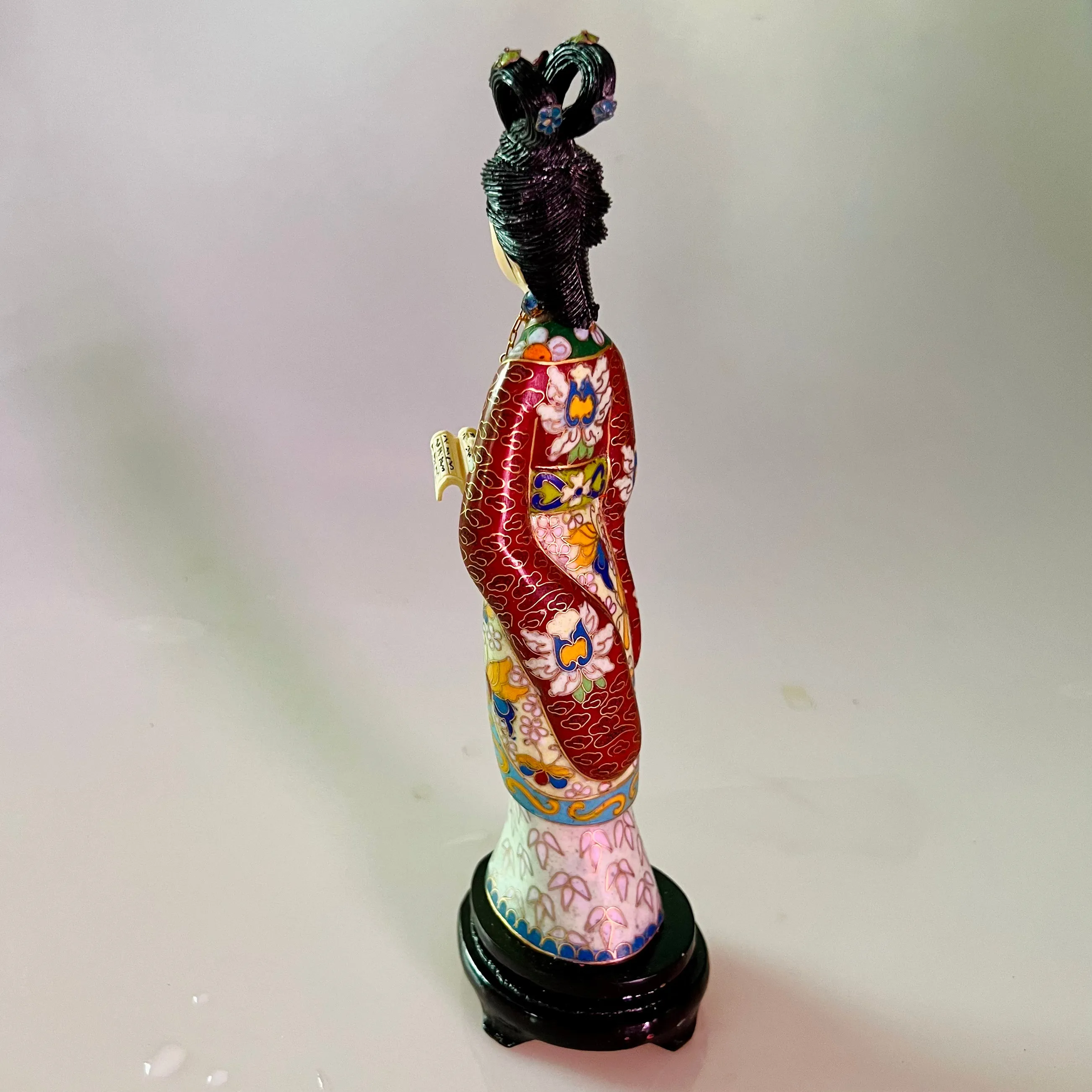 Red Chamber Cloisonne Statue Holding Book