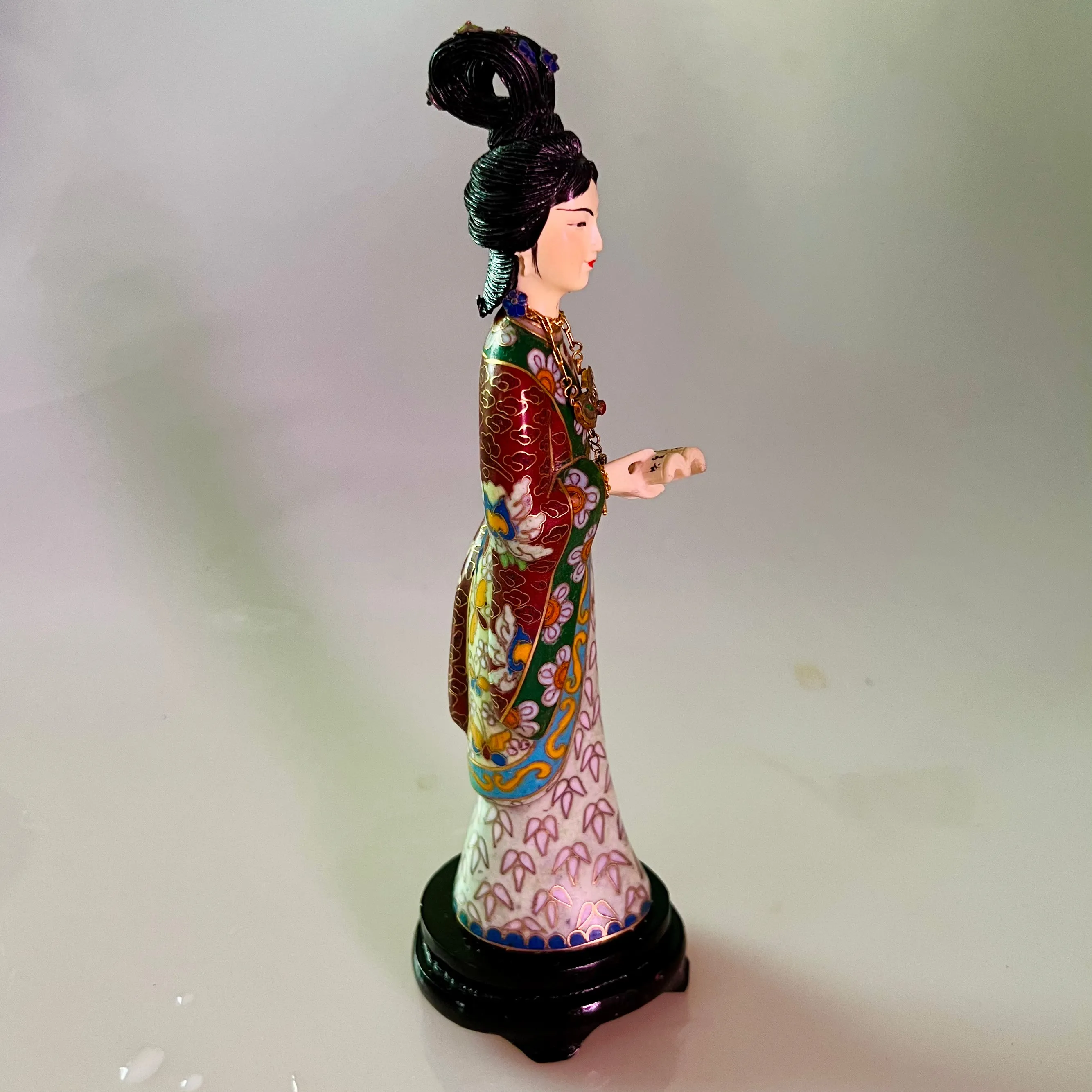 Red Chamber Cloisonne Statue Holding Book