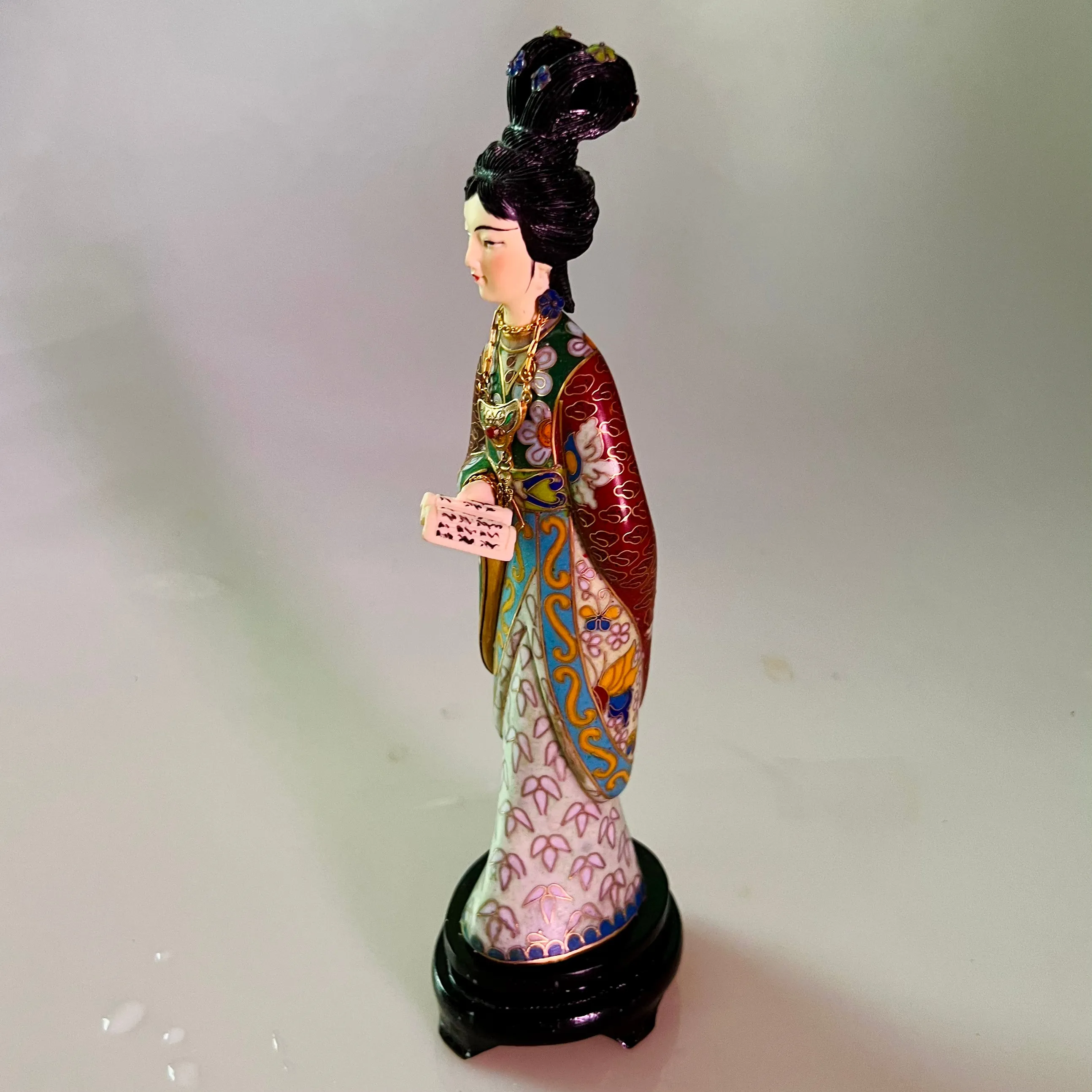 Red Chamber Cloisonne Statue Holding Book