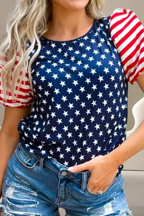 Stars and Stripes Round Neck Short Sleeve Top