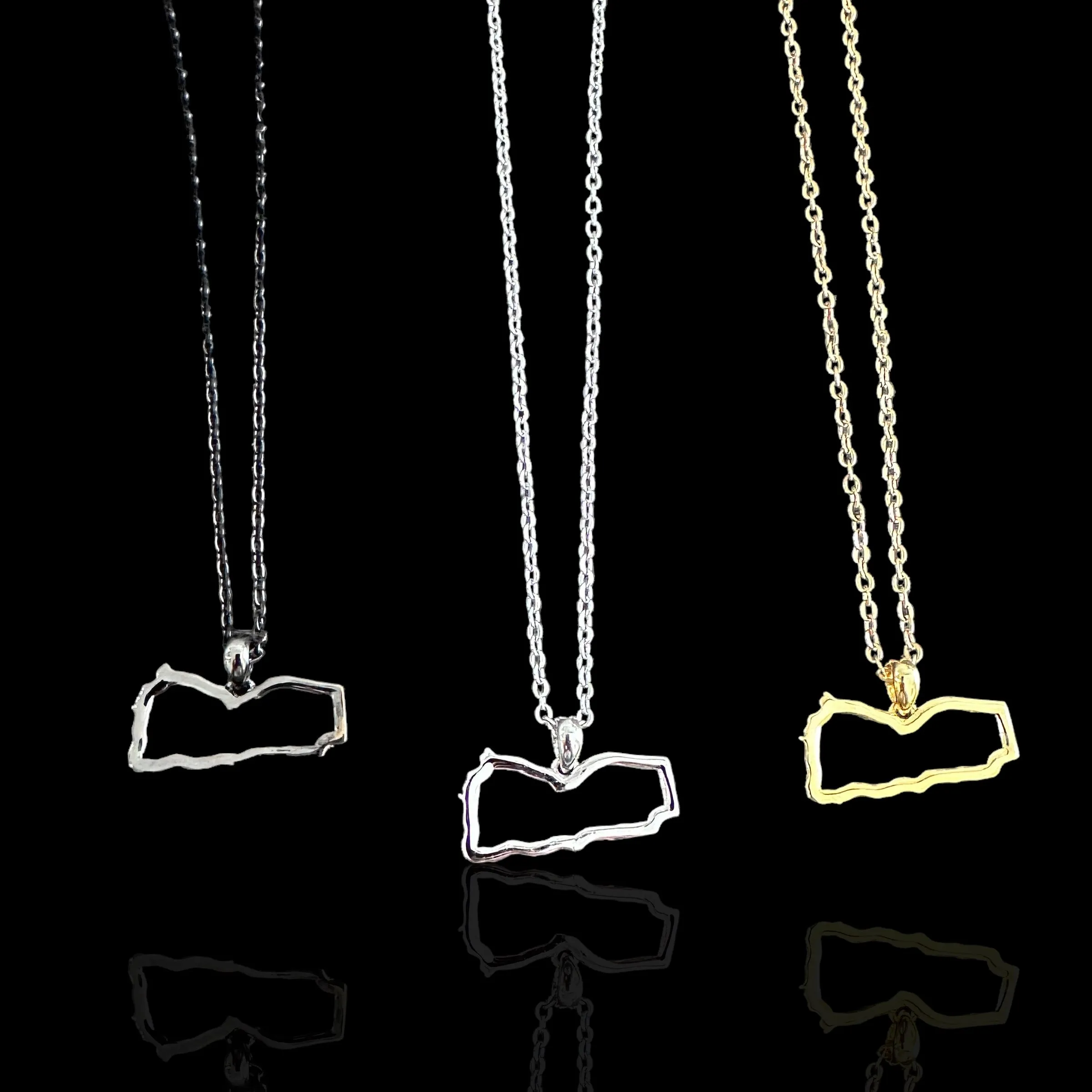 Sterling Silver Yemen Map Outline Necklace - Available in 3 Colors