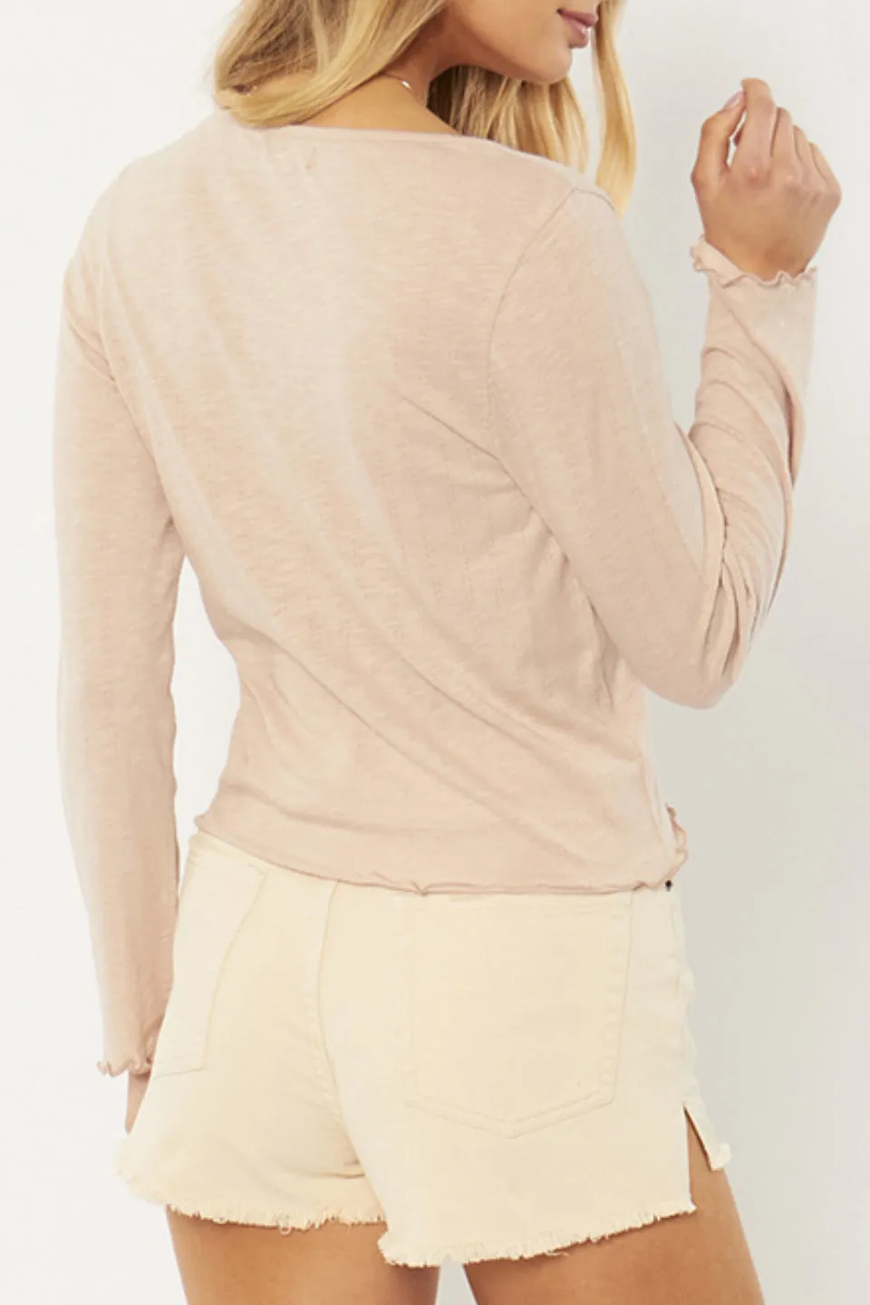 Sullivan Button Front Crop Mushroom Knit Top