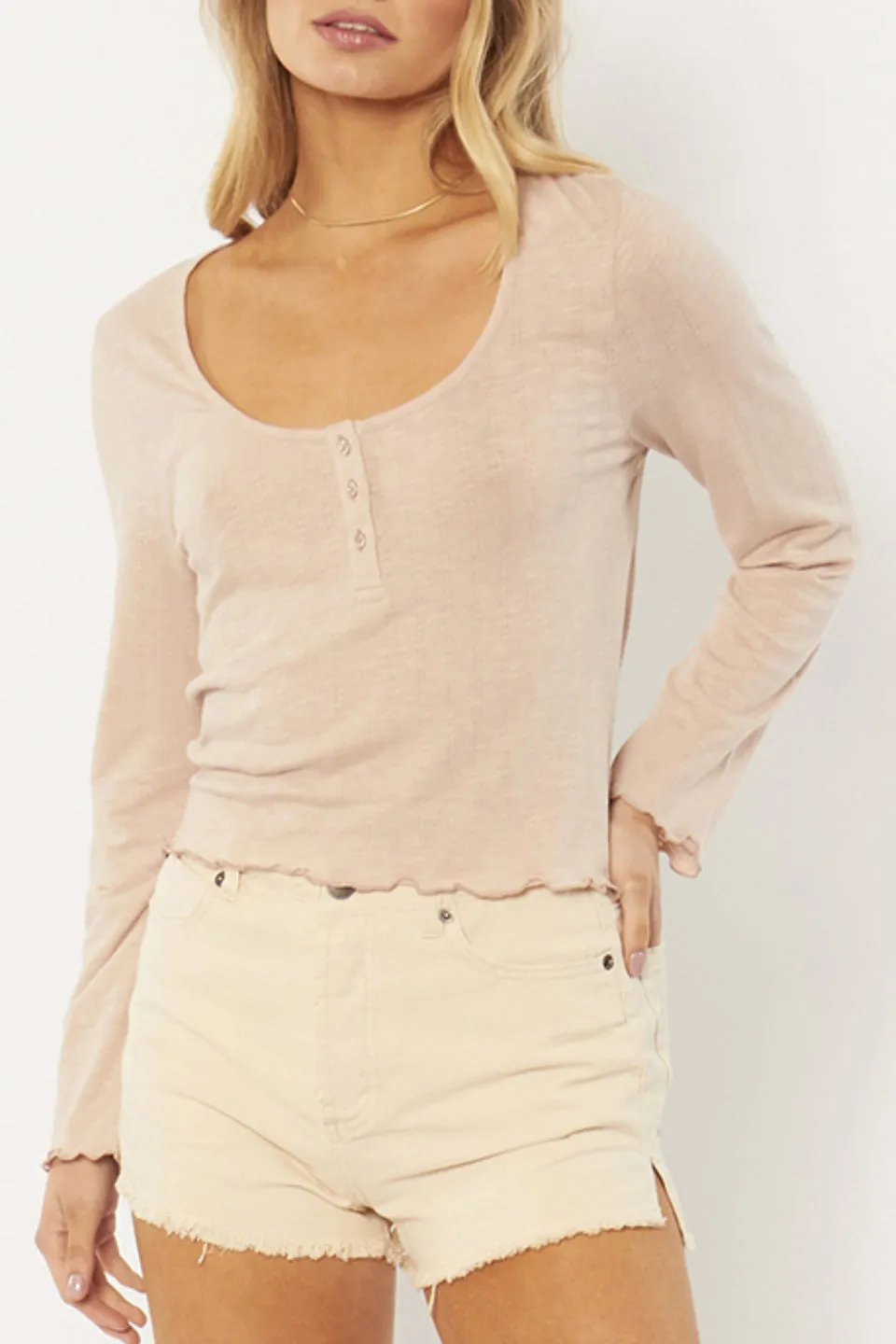 Sullivan Button Front Crop Mushroom Knit Top