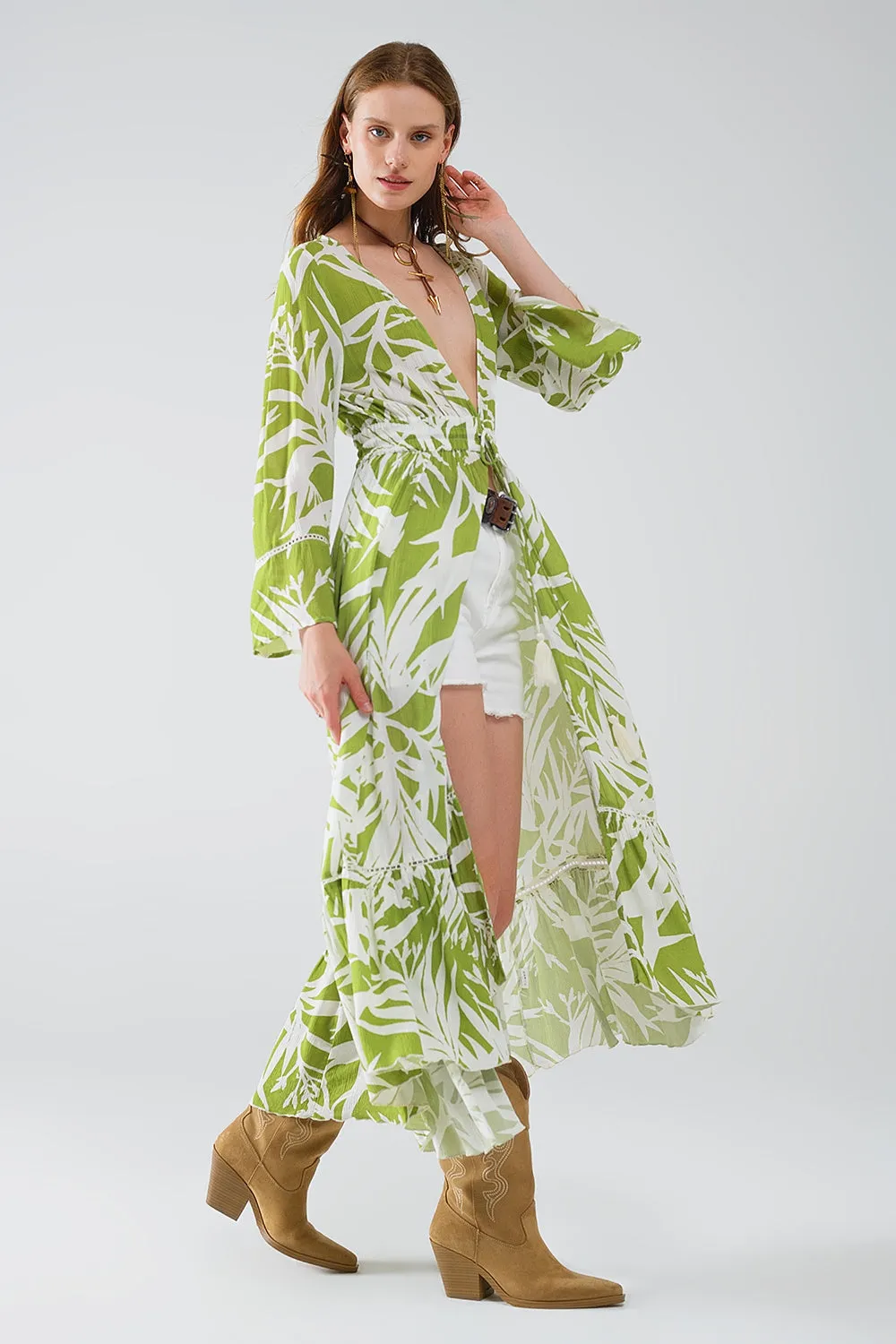 Tropical Green Maxi Kimono