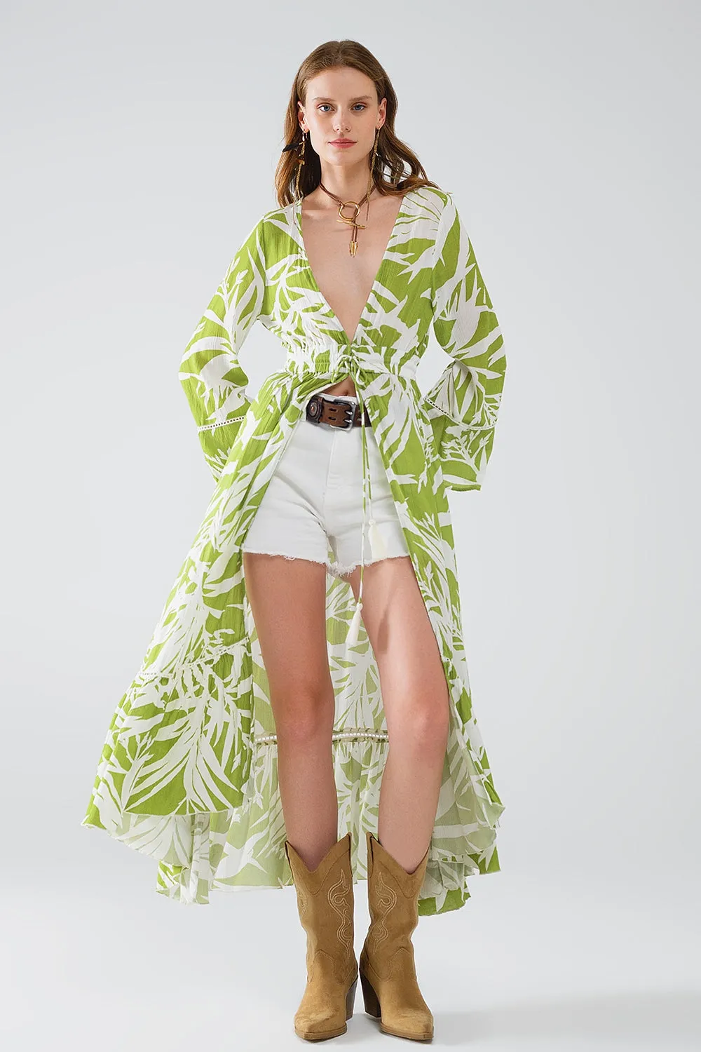 Tropical Green Maxi Kimono