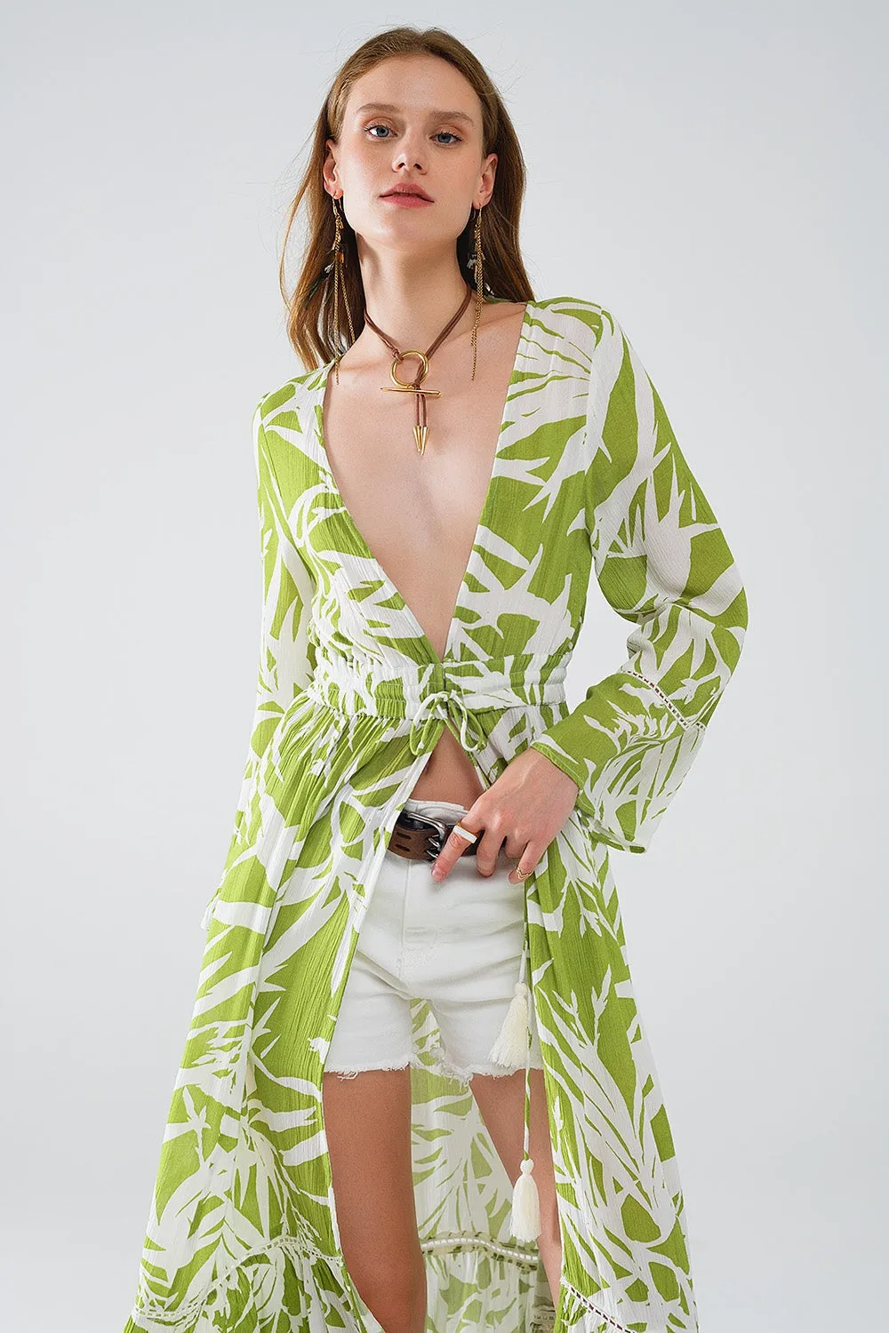 Tropical Green Maxi Kimono