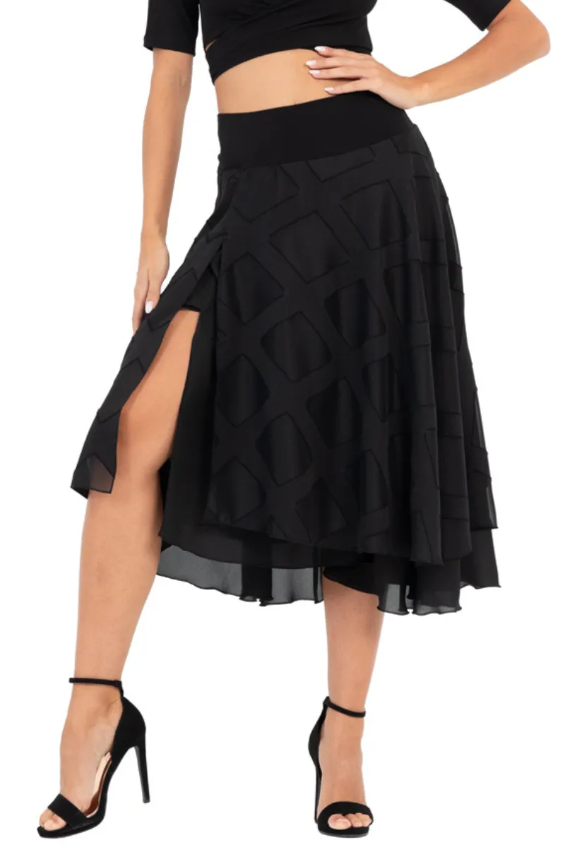 Two-layer Black 3D Relief Georgette Dance Skirt