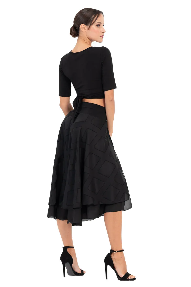 Two-layer Black 3D Relief Georgette Dance Skirt