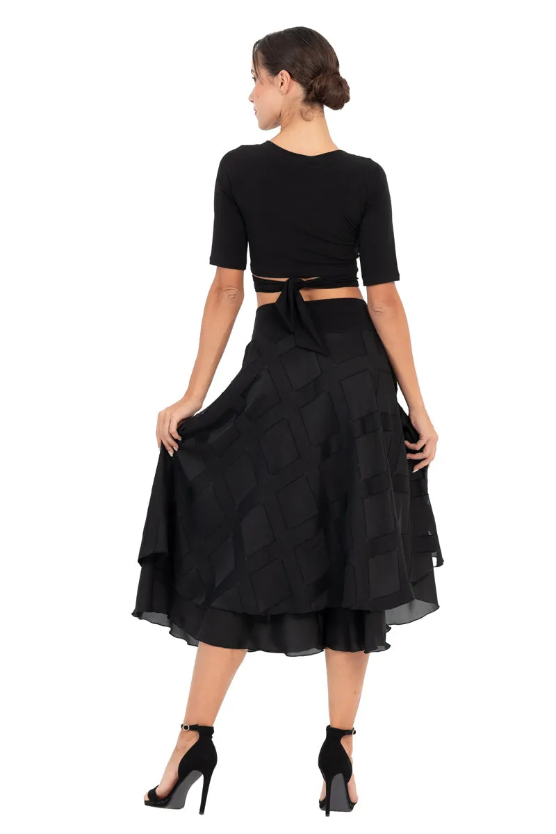 Two-layer Black 3D Relief Georgette Dance Skirt