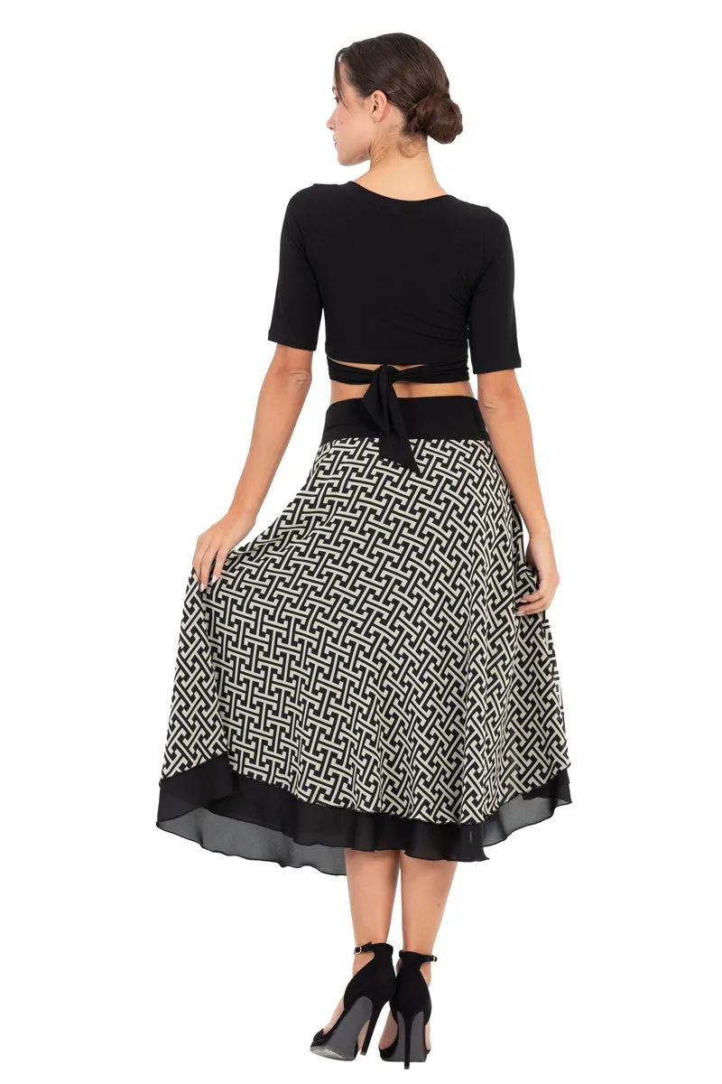 Two-layer Monogram Print Georgette Dance Skirt