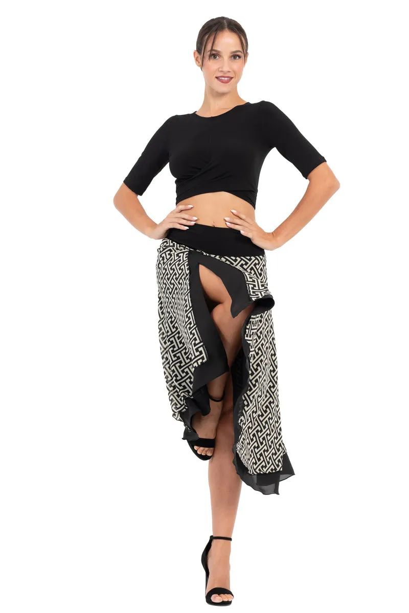 Two-layer Monogram Print Georgette Dance Skirt