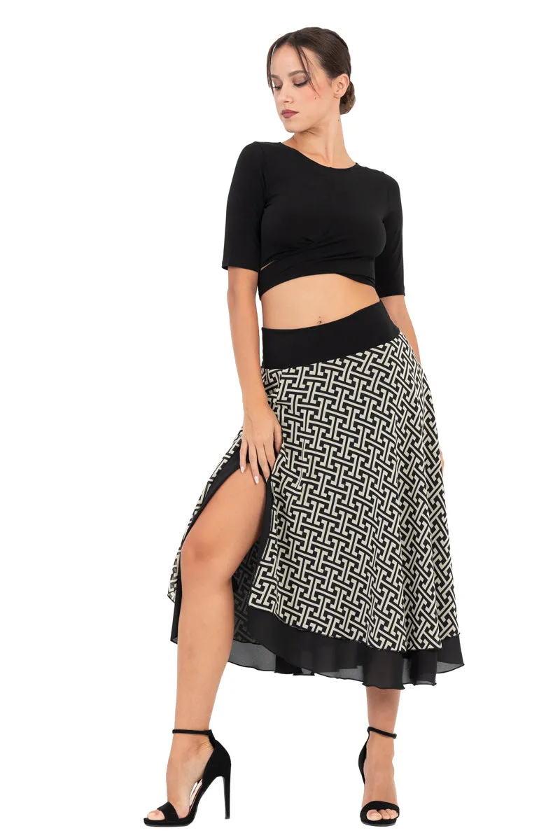 Two-layer Monogram Print Georgette Dance Skirt