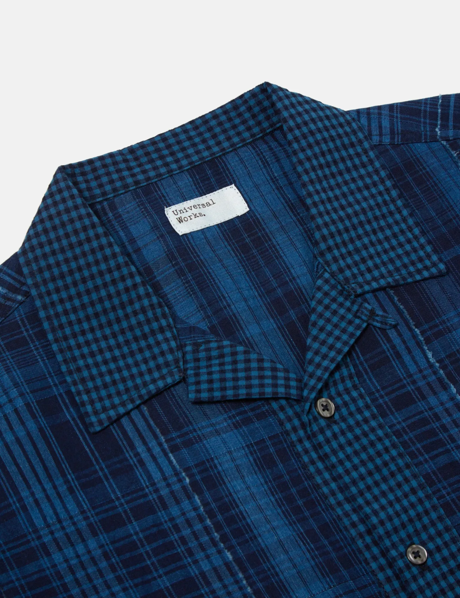 Universal Works Border Road Shirt (Raw Gingham) - Indigo Blue