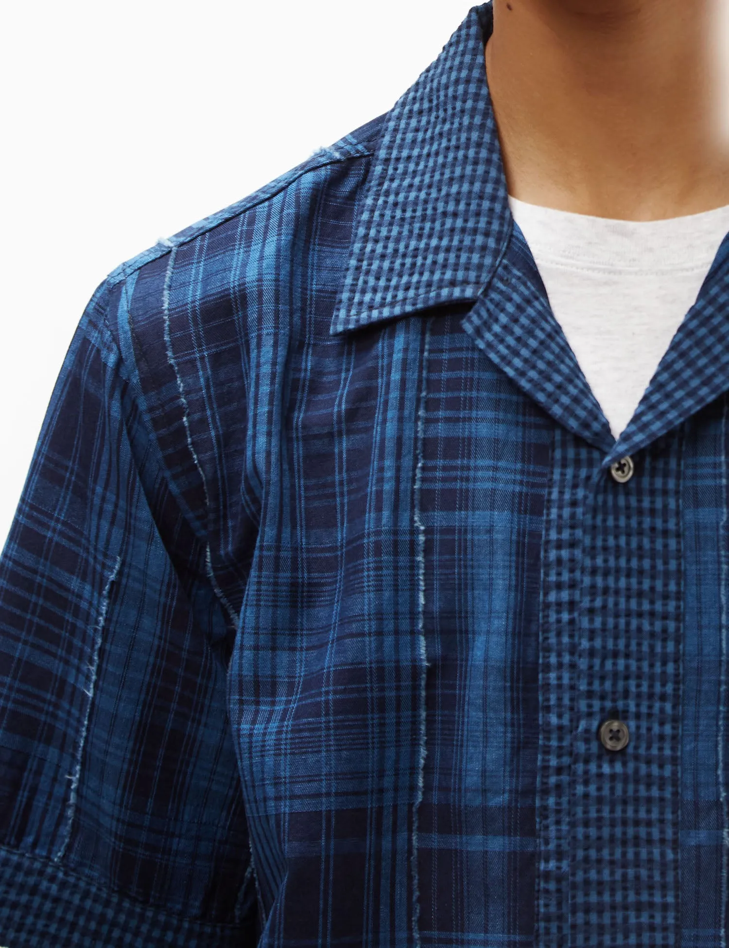 Universal Works Border Road Shirt (Raw Gingham) - Indigo Blue