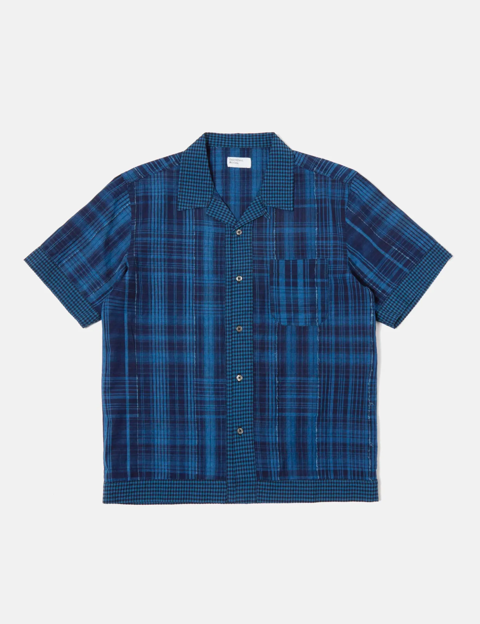 Universal Works Border Road Shirt (Raw Gingham) - Indigo Blue