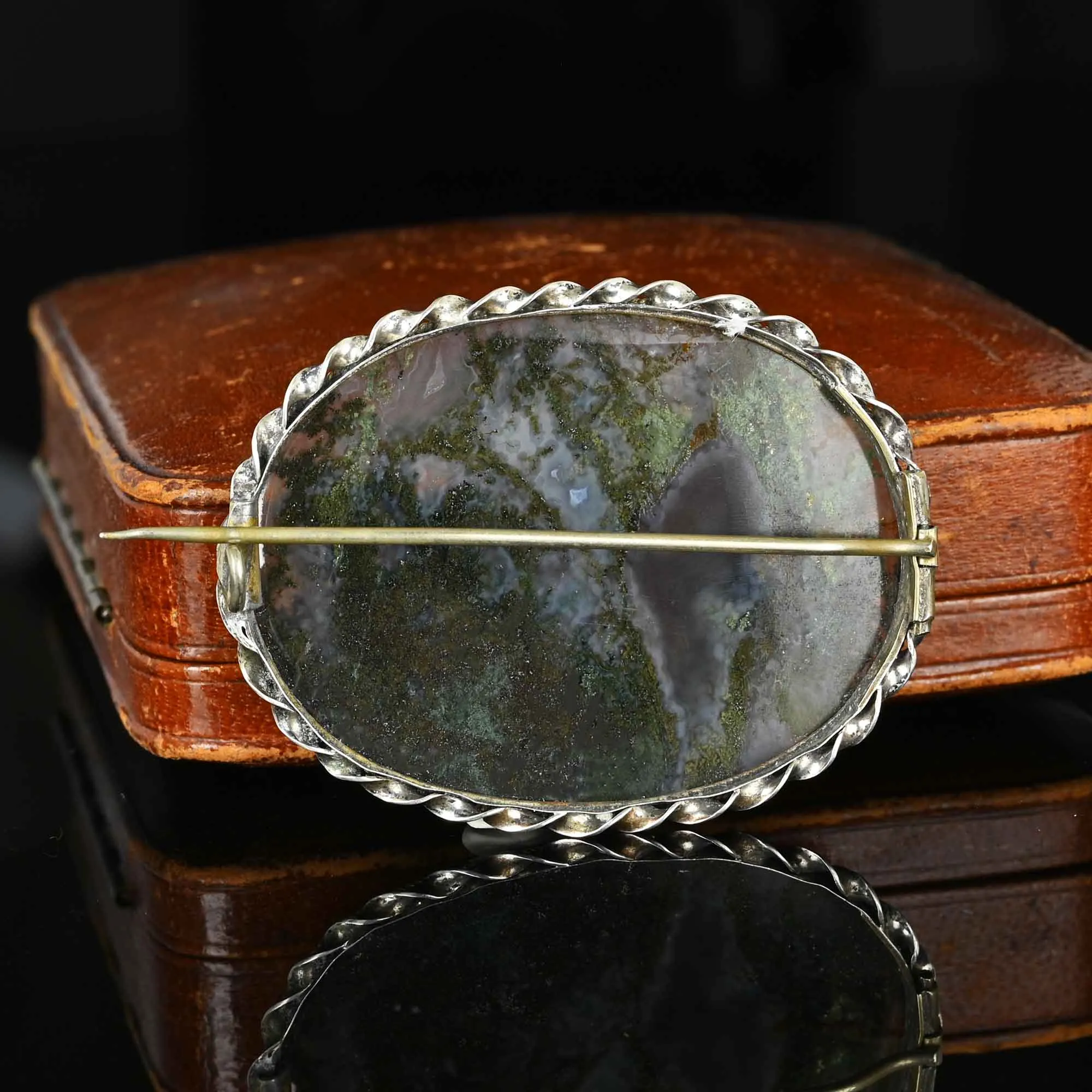 Victorian Silver Large Dendritic Moss Agate Brooch