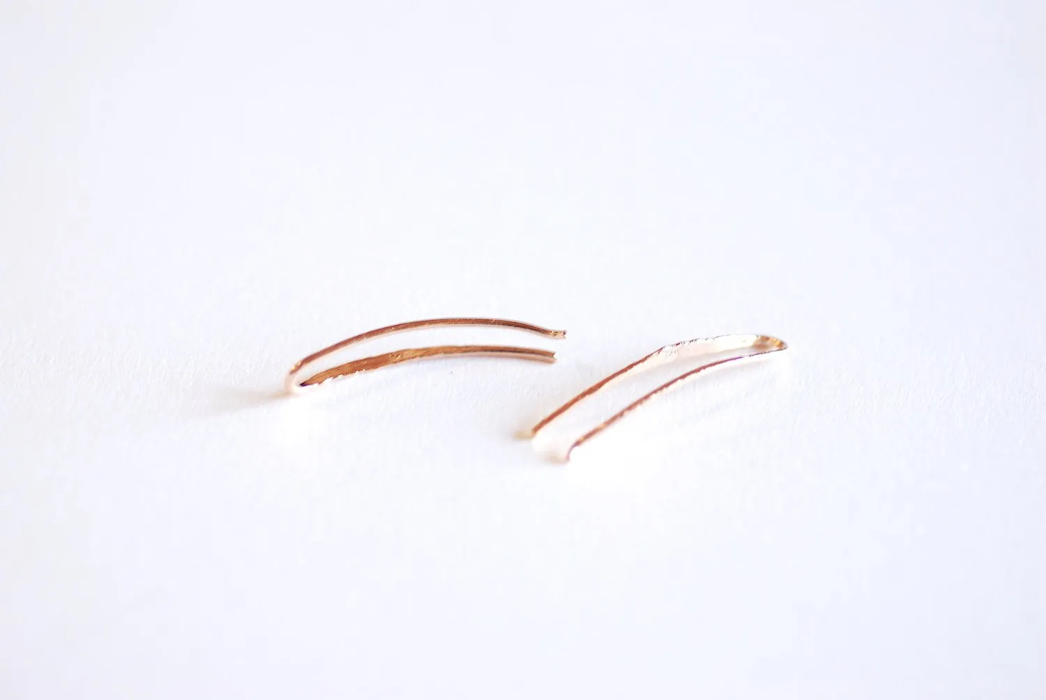 Wholesale Shiny Pink Rose Gold Vermeil Ear Climber Earrings- 22k gold plated Sterling Silver Ear Crawlers, Earring Findings, Curved Bar Earrings, 304