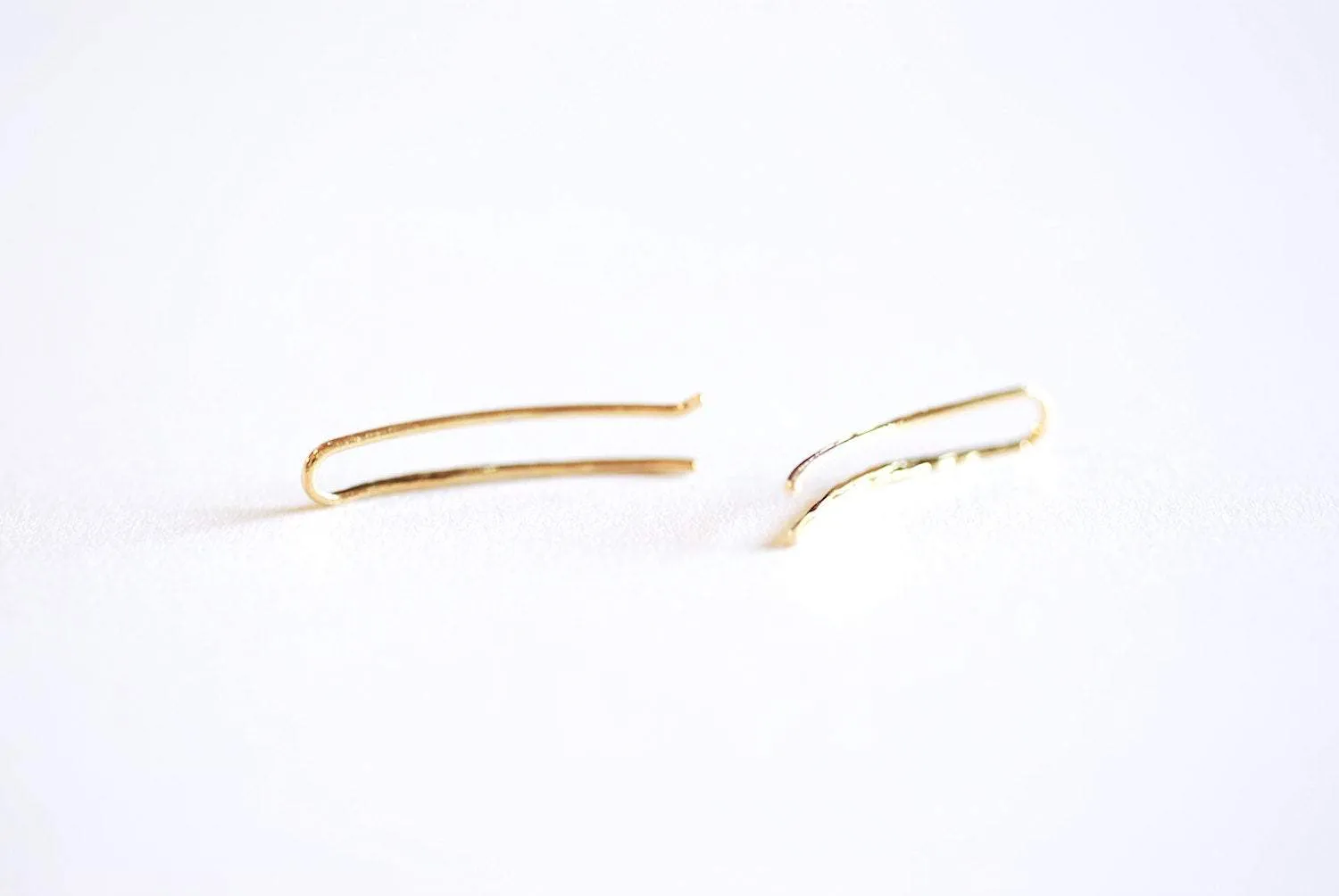 Wholesale Shiny Vermeil Gold Ear Climber Earrings- 22k gold plated Sterling Silver Ear Crawlers, Earring Findings, Curved Bar Earrings, Ear Cuff, 304