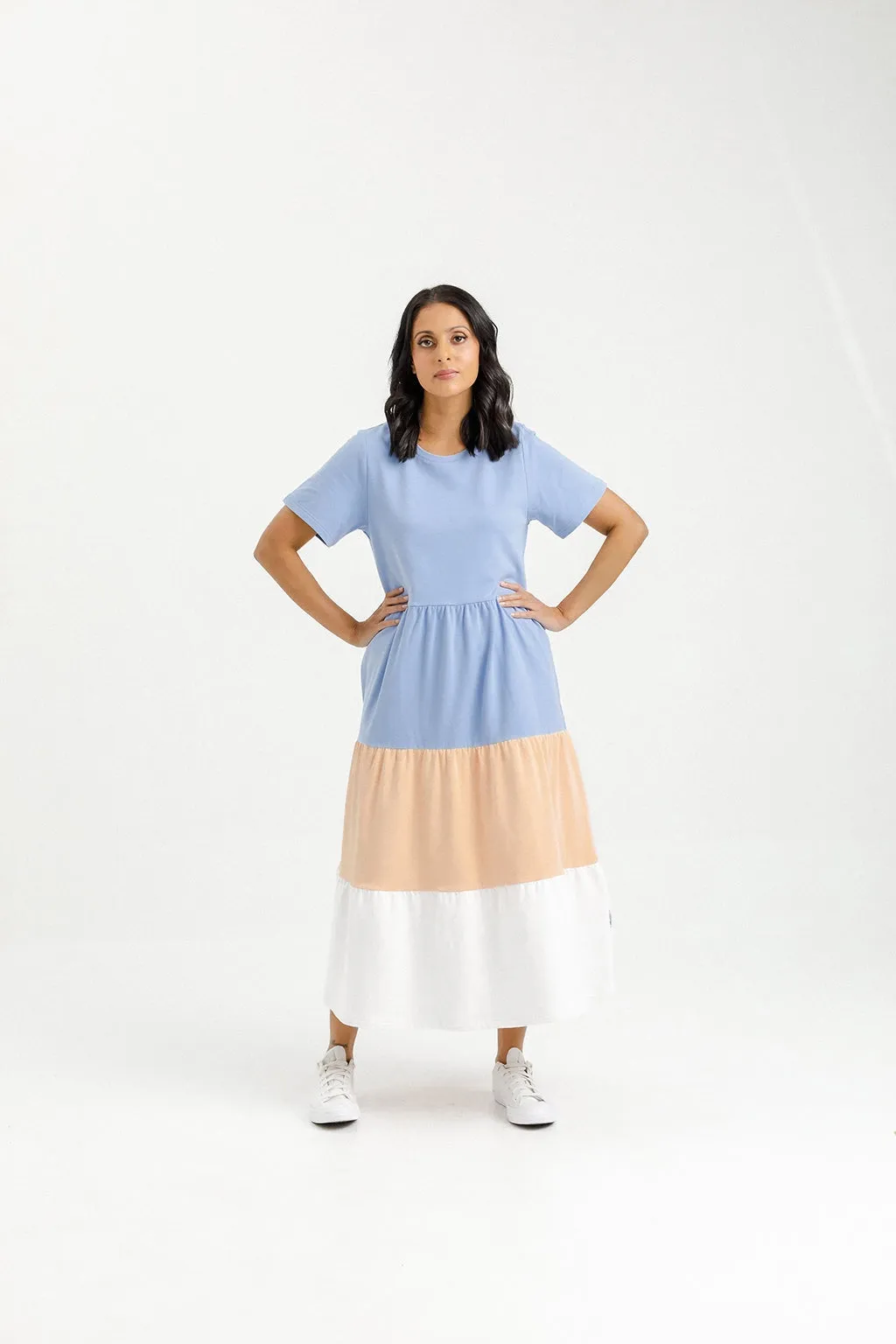 X Label Kendall Dress - Cerulean/Tropical Peach/White